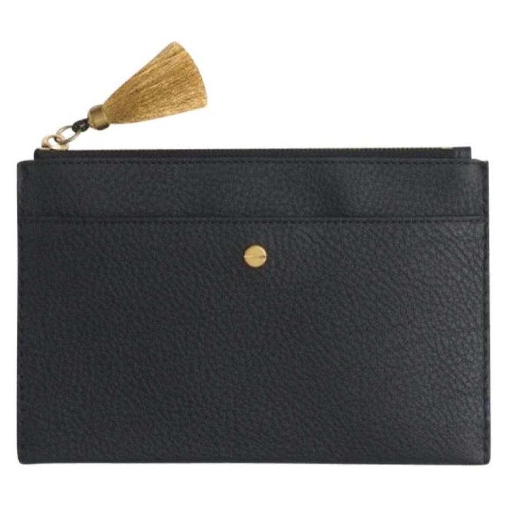 J. Crew Signet Leather Medium Pouch Clutch Black